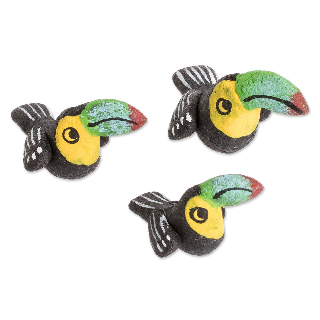 Set of 3 Toucan Ceramic Figurines Handcrafted in Guatemala - Toucan Family