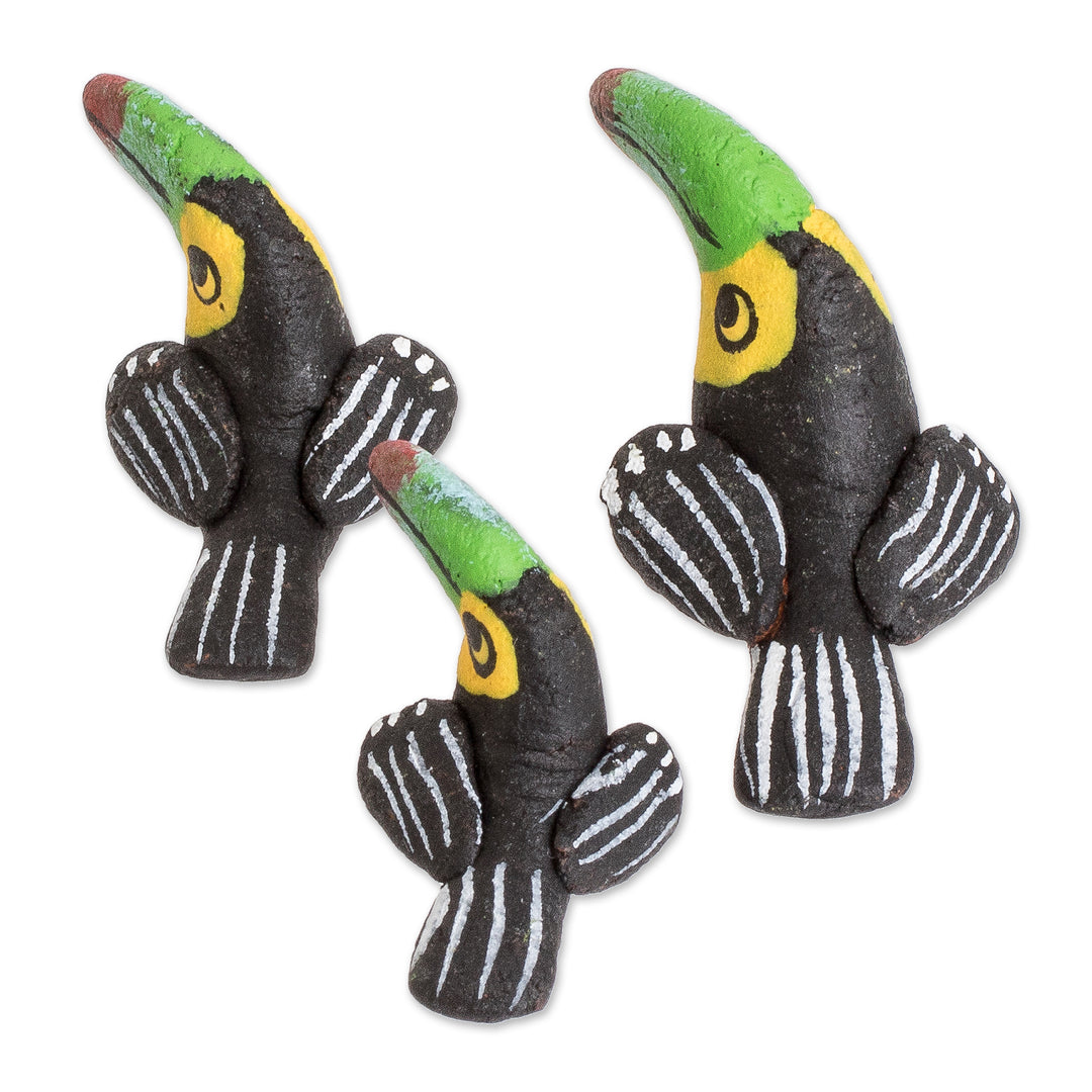 Set of 3 Toucan Ceramic Figurines Handcrafted in Guatemala - Toucan Family