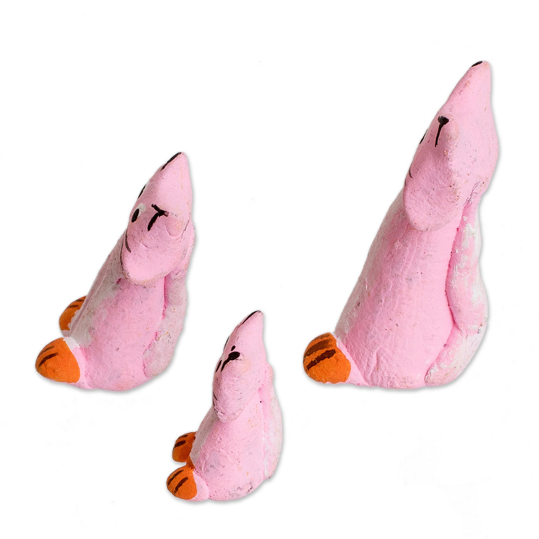 3 Handcrafted Pink Ceramic Kitty Cat Figurines - Perky Pink Pussycats