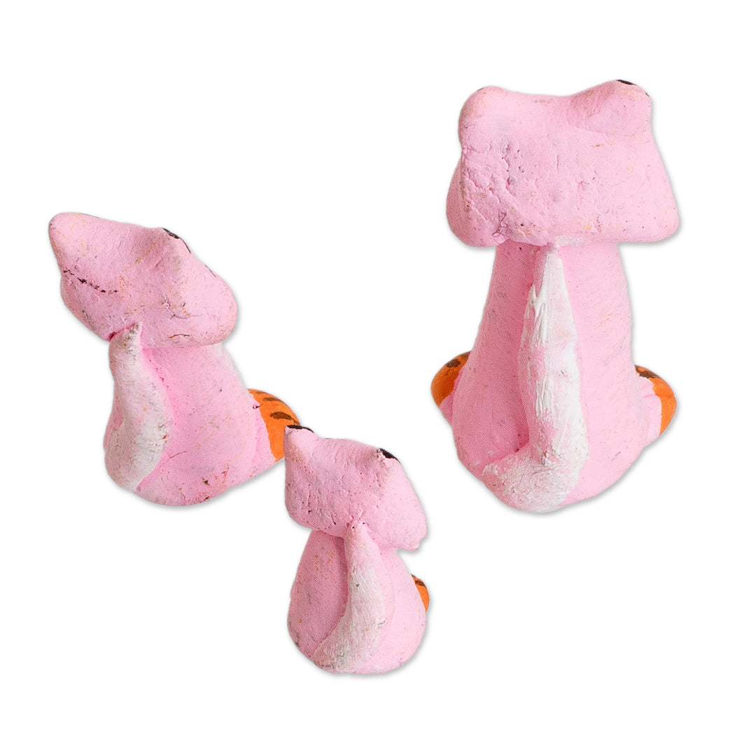 3 Handcrafted Pink Ceramic Kitty Cat Figurines - Perky Pink Pussycats
