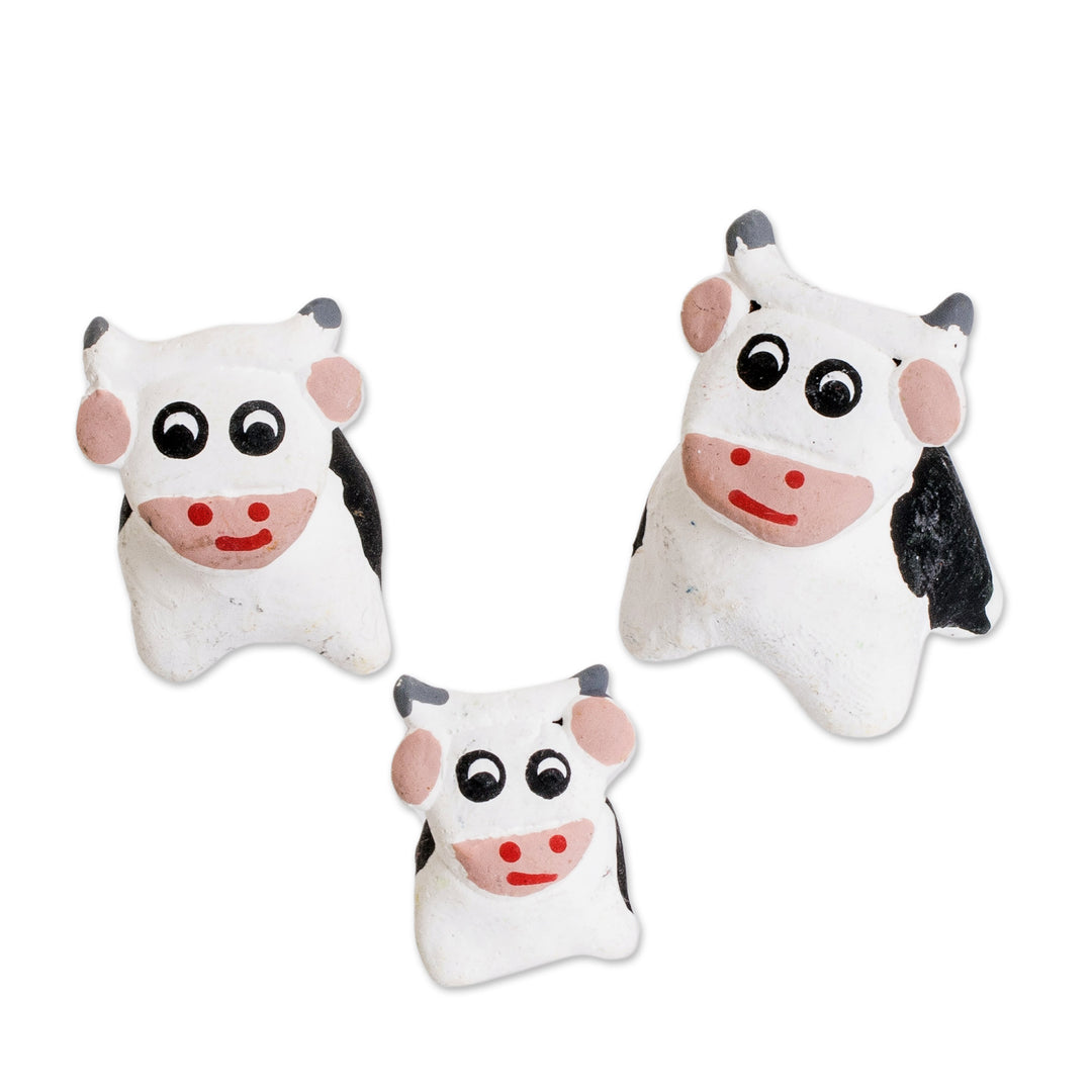 Set of 3 Hand-painted Cow-themed Ceramic Figurines - Cow Family