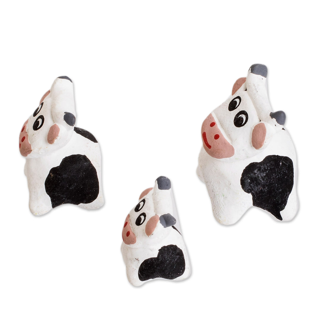 Set of 3 Hand-painted Cow-themed Ceramic Figurines - Cow Family
