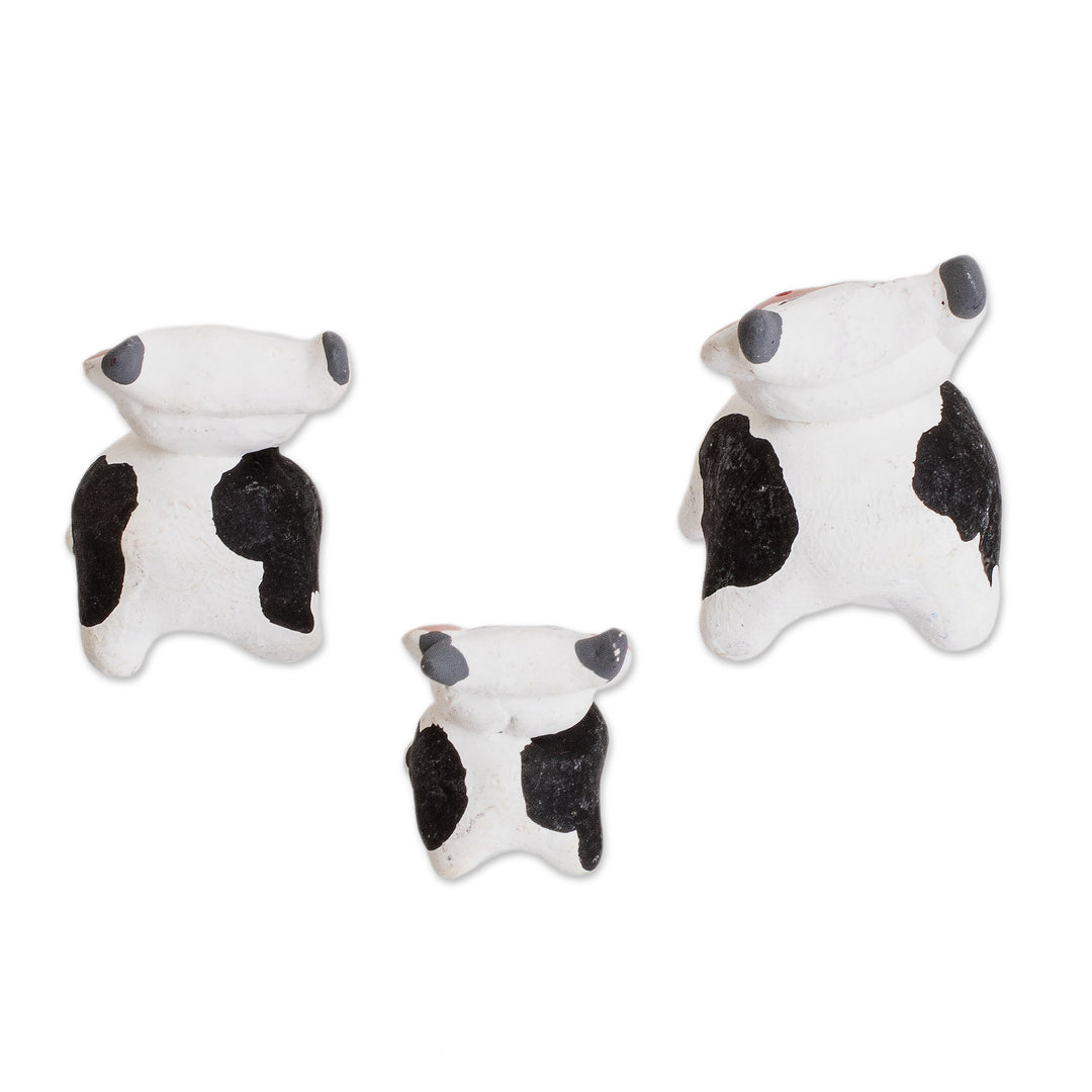 Set of 3 Hand-painted Cow-themed Ceramic Figurines - Cow Family