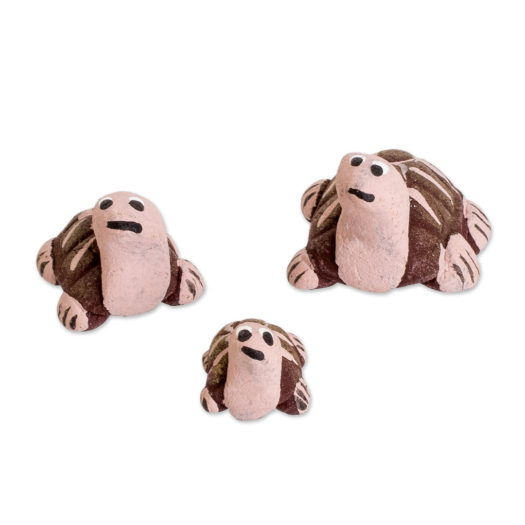 Set of 3 Tortoise-shaped Hand-painted Ceramic Figurines - Tortoise Family