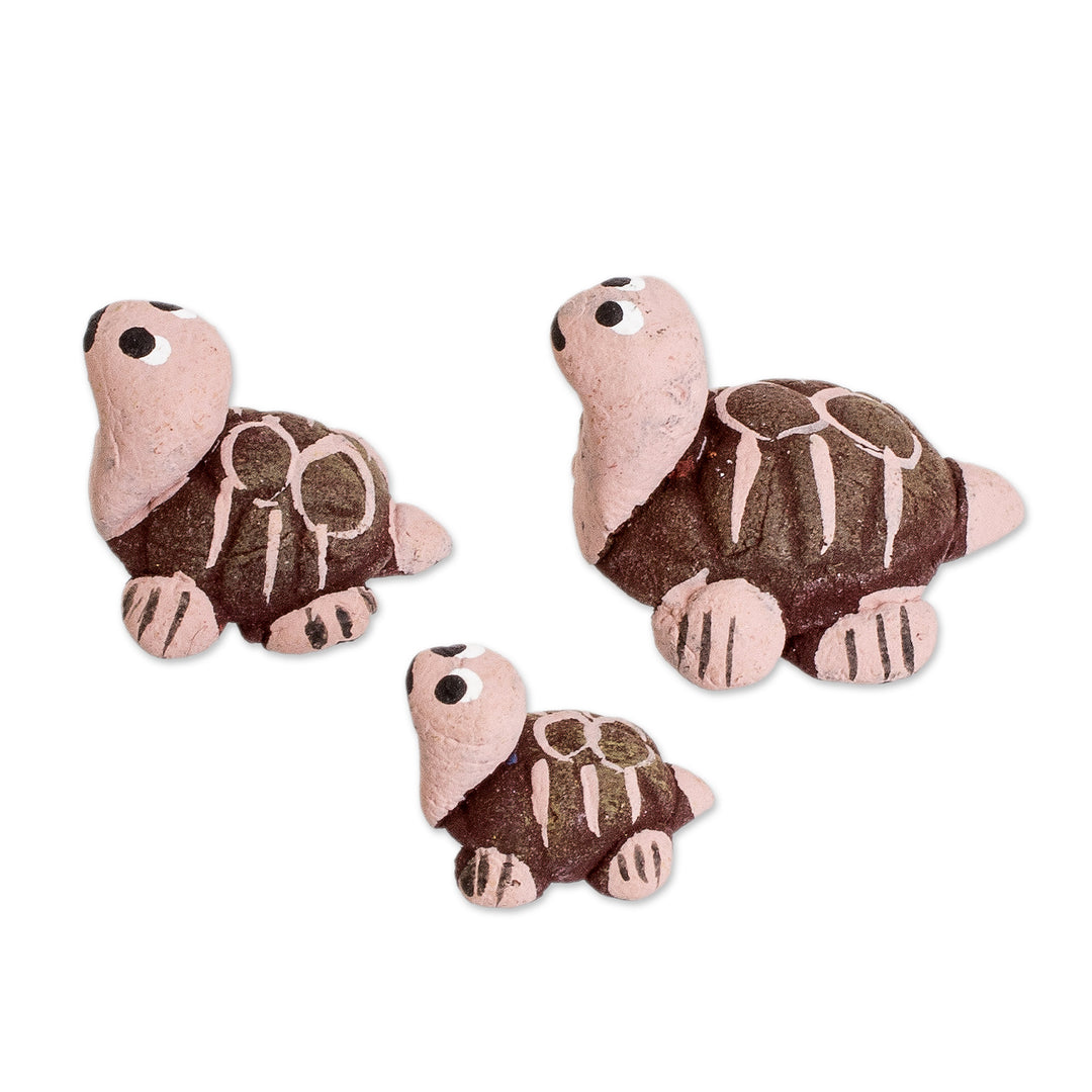 Set of 3 Tortoise-shaped Hand-painted Ceramic Figurines - Tortoise Family