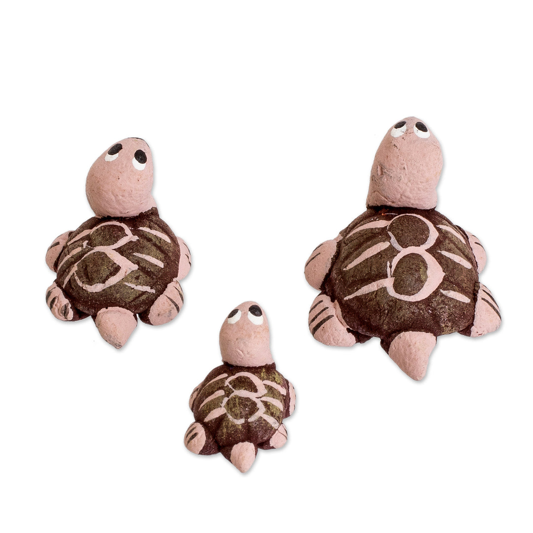 Set of 3 Tortoise-shaped Hand-painted Ceramic Figurines - Tortoise Family