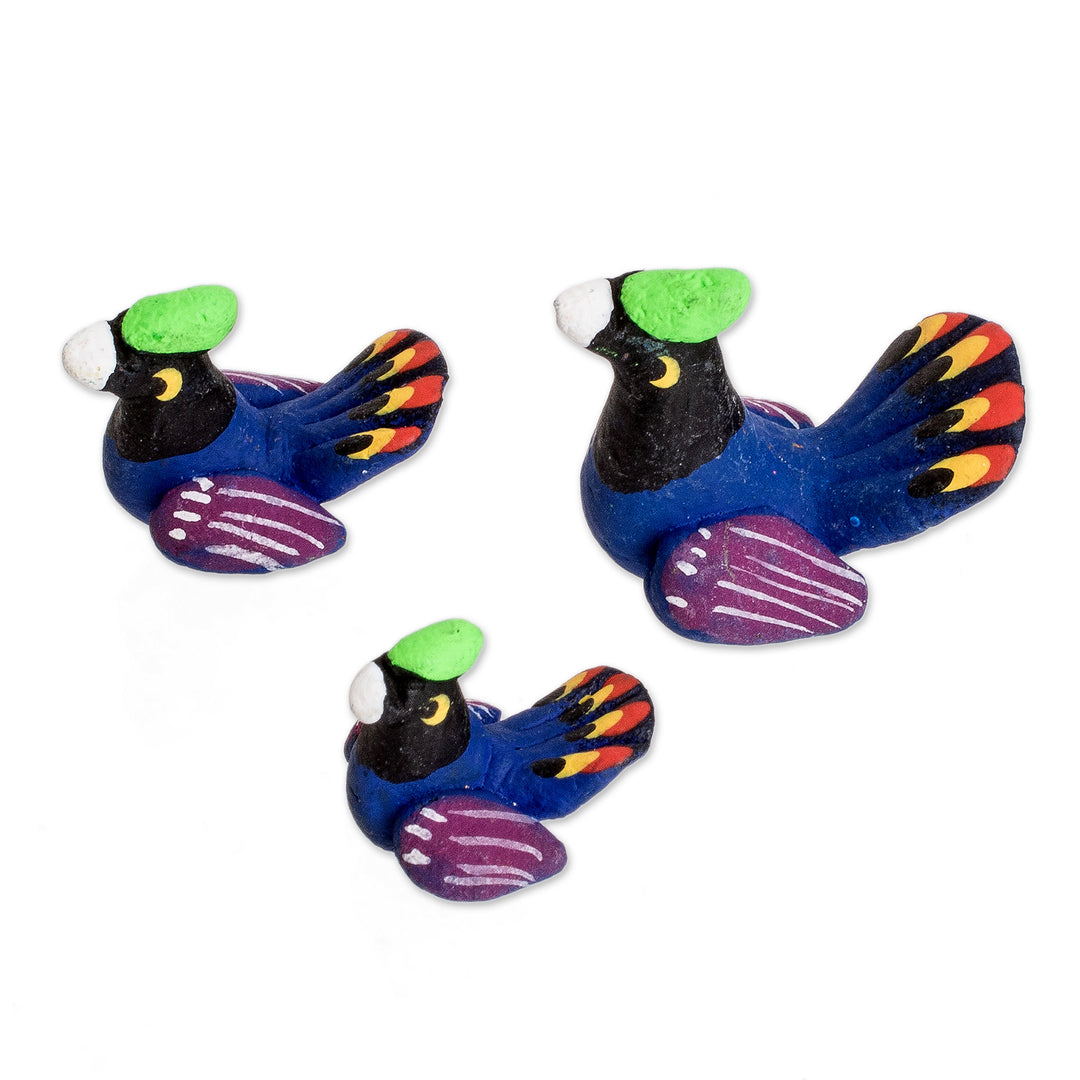 Set of 3 Hand-painted Turkey-themed Ceramic Figurines - Turkey Family