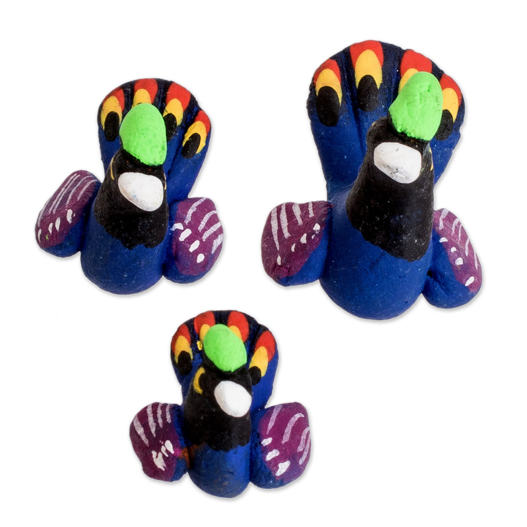 Set of 3 Hand-painted Turkey-themed Ceramic Figurines - Turkey Family