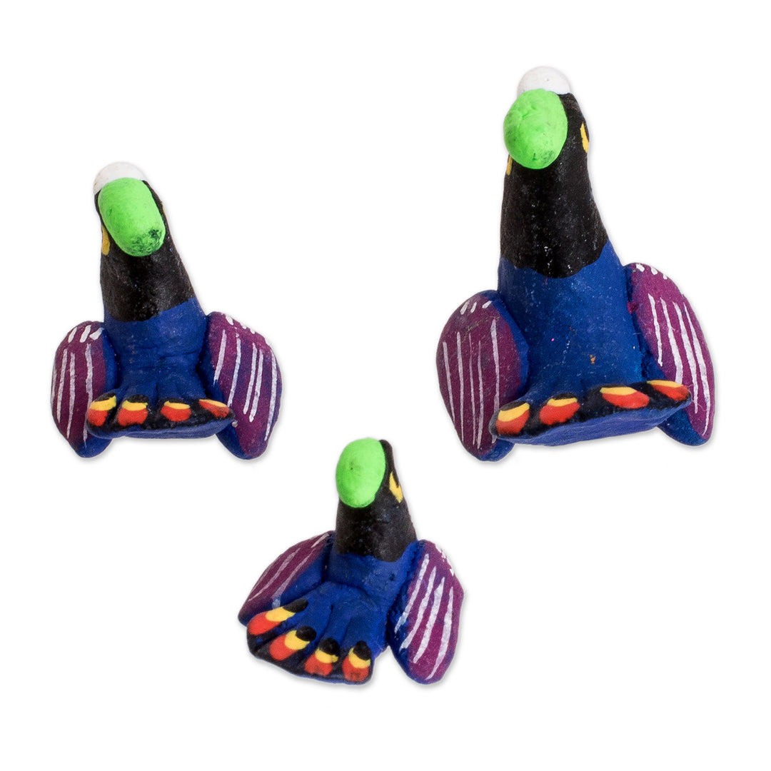 Set of 3 Hand-painted Turkey-themed Ceramic Figurines - Turkey Family