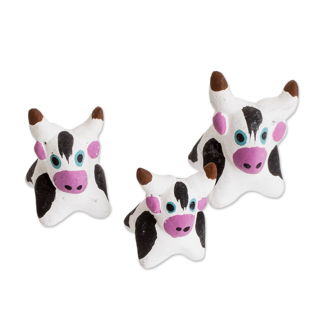Set of 3 Hand-painted Bull-themed Ceramic Figurines - Bull Family