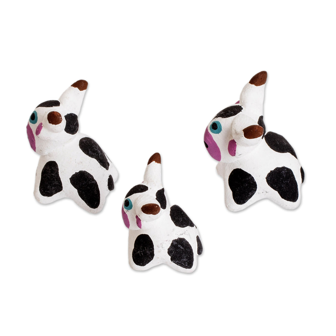 Set of 3 Hand-painted Bull-themed Ceramic Figurines - Bull Family