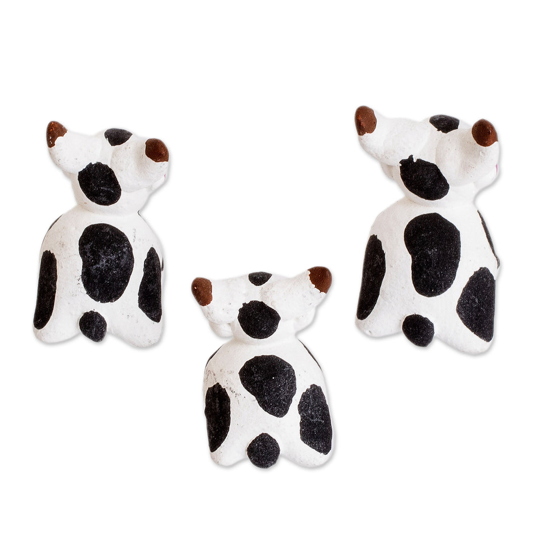 Set of 3 Hand-painted Bull-themed Ceramic Figurines - Bull Family