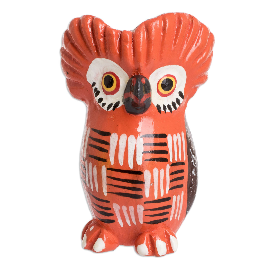 Red Owl-shaped Ceramic Figurine Handmade in Guatemala - Summer Tecolote