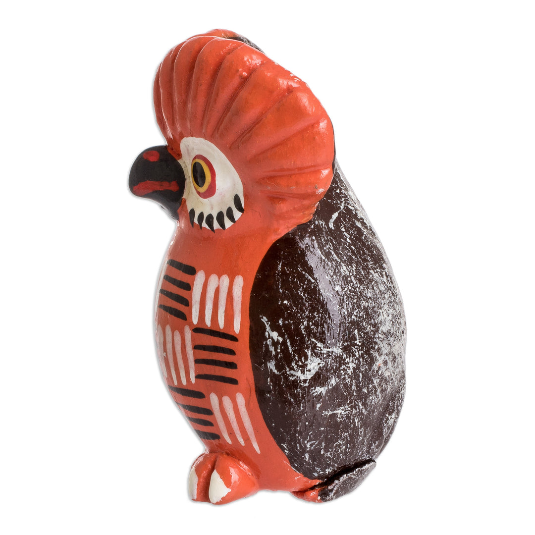 Red Owl-shaped Ceramic Figurine Handmade in Guatemala - Summer Tecolote