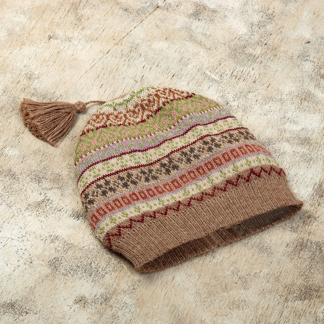 Multicolor 100% Alpaca Andean Hat crafted in Peru - Bright Patterns