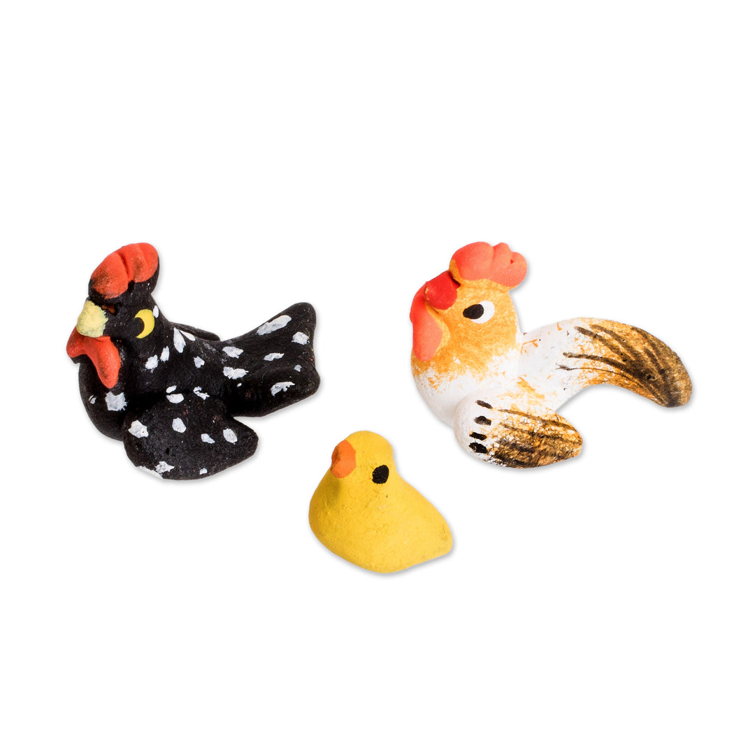 Set of 3 Hand-painted Chicken Themed Ceramic Figurines - Chicken Family