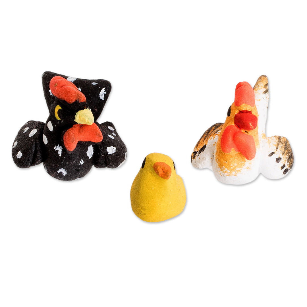 Set of 3 Hand-painted Chicken Themed Ceramic Figurines - Chicken Family