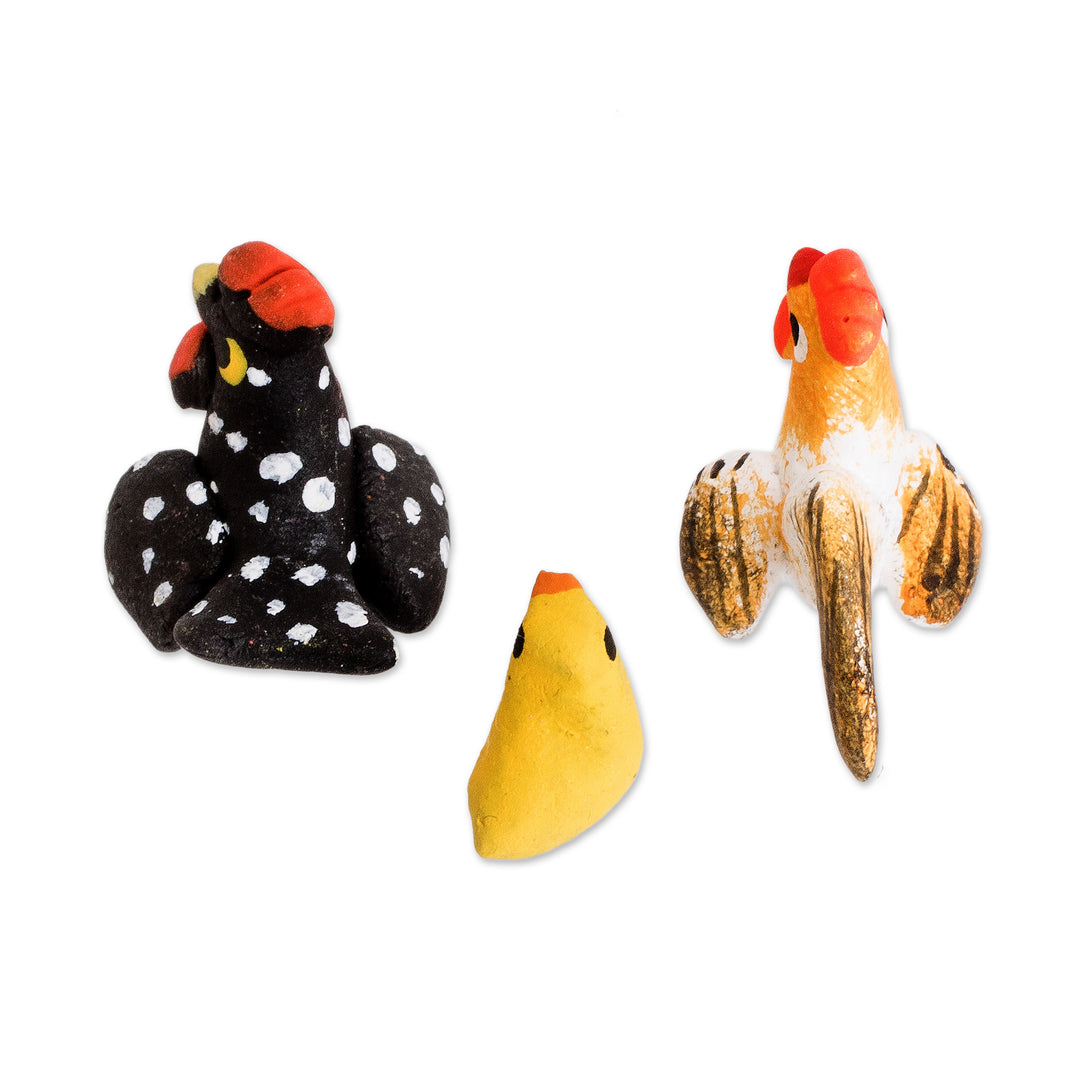 Set of 3 Hand-painted Chicken Themed Ceramic Figurines - Chicken Family