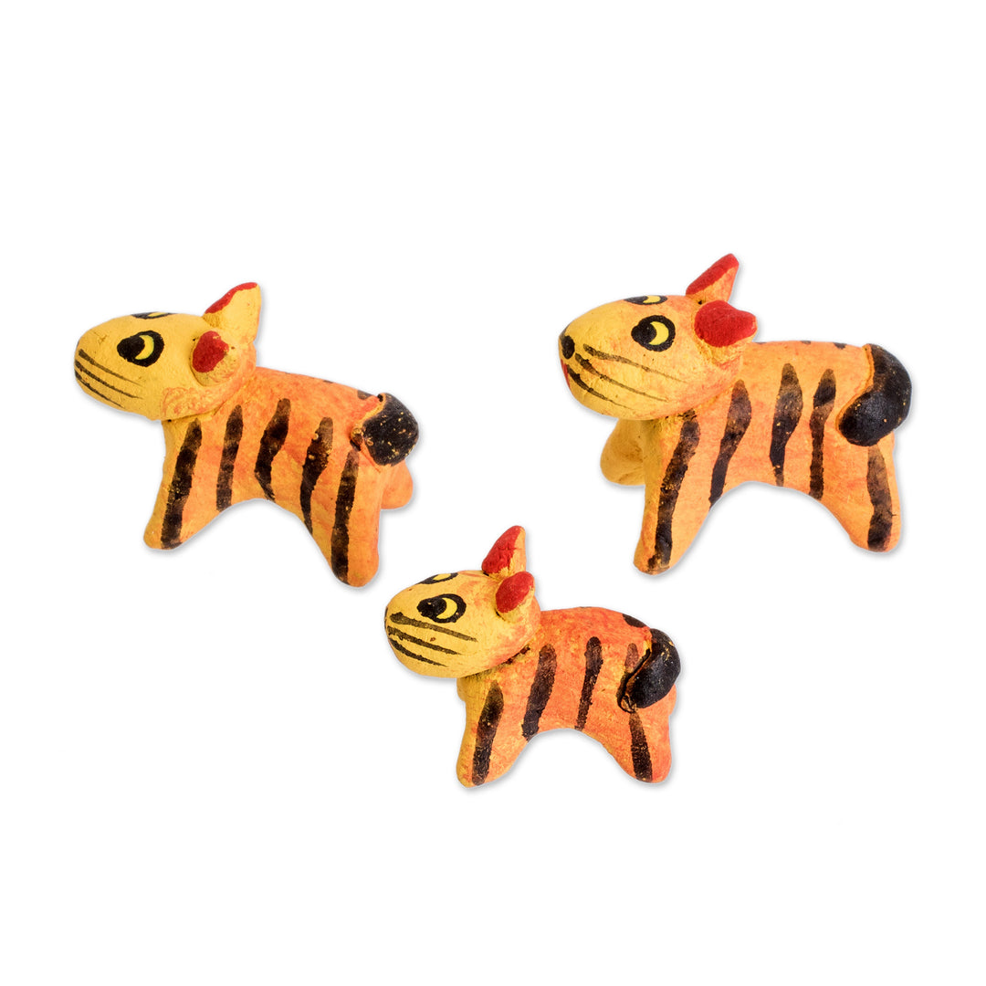 Set of 3 Hand-painted Tiger-themed Ceramic Figurines - Tiger Family