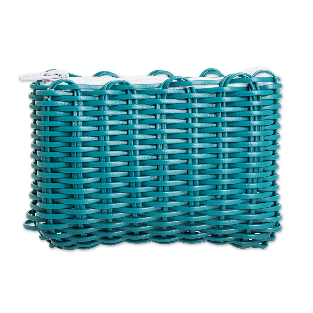 Teal Recycled Vinyl Cord Coin Purse Handwoven in Guatemala - Enchantment in Teal