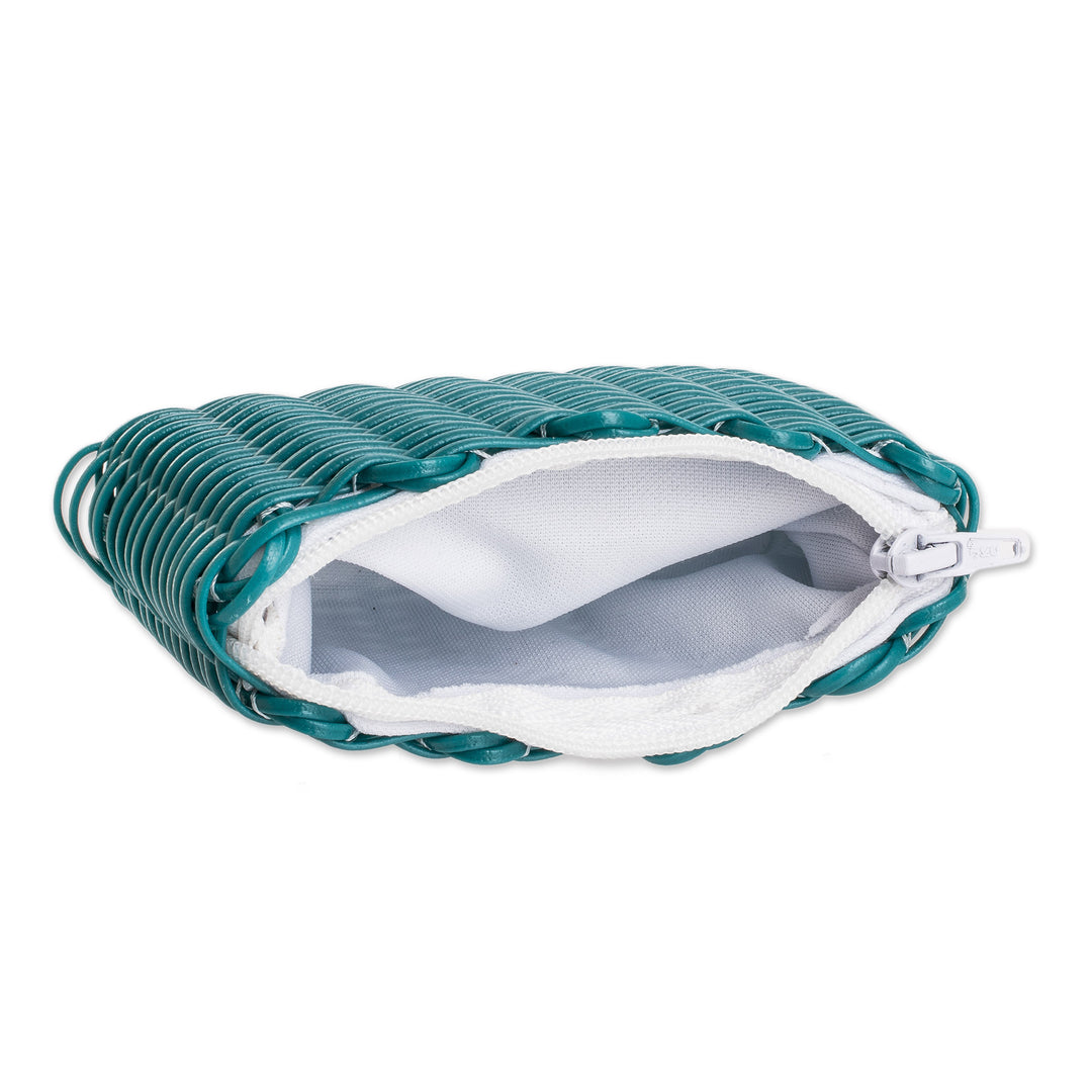 Teal Recycled Vinyl Cord Coin Purse Handwoven in Guatemala - Enchantment in Teal