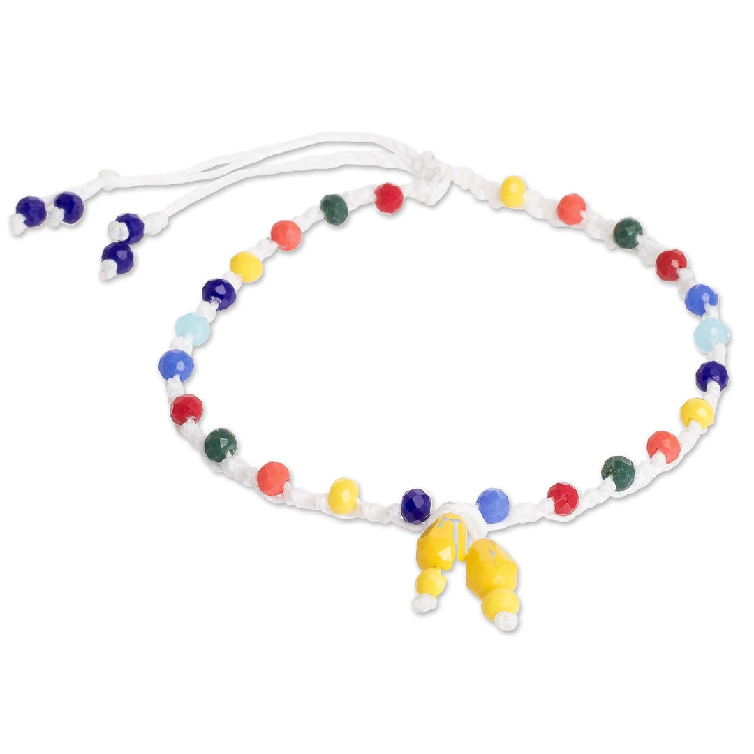 Multicolor Beaded Cord Anklet Handcrafted in Guatemala - Joyful Crystals