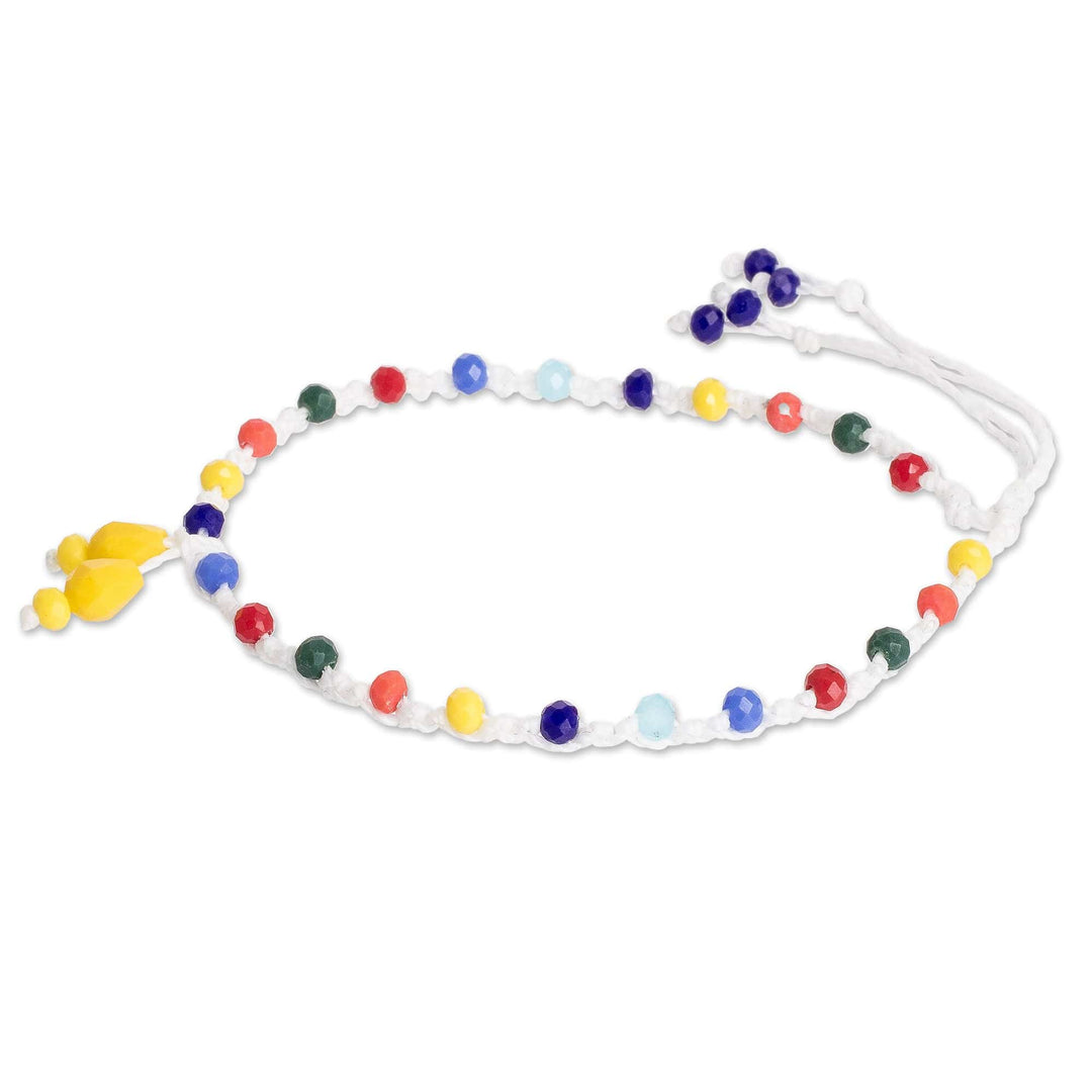 Multicolor Beaded Cord Anklet Handcrafted in Guatemala - Joyful Crystals