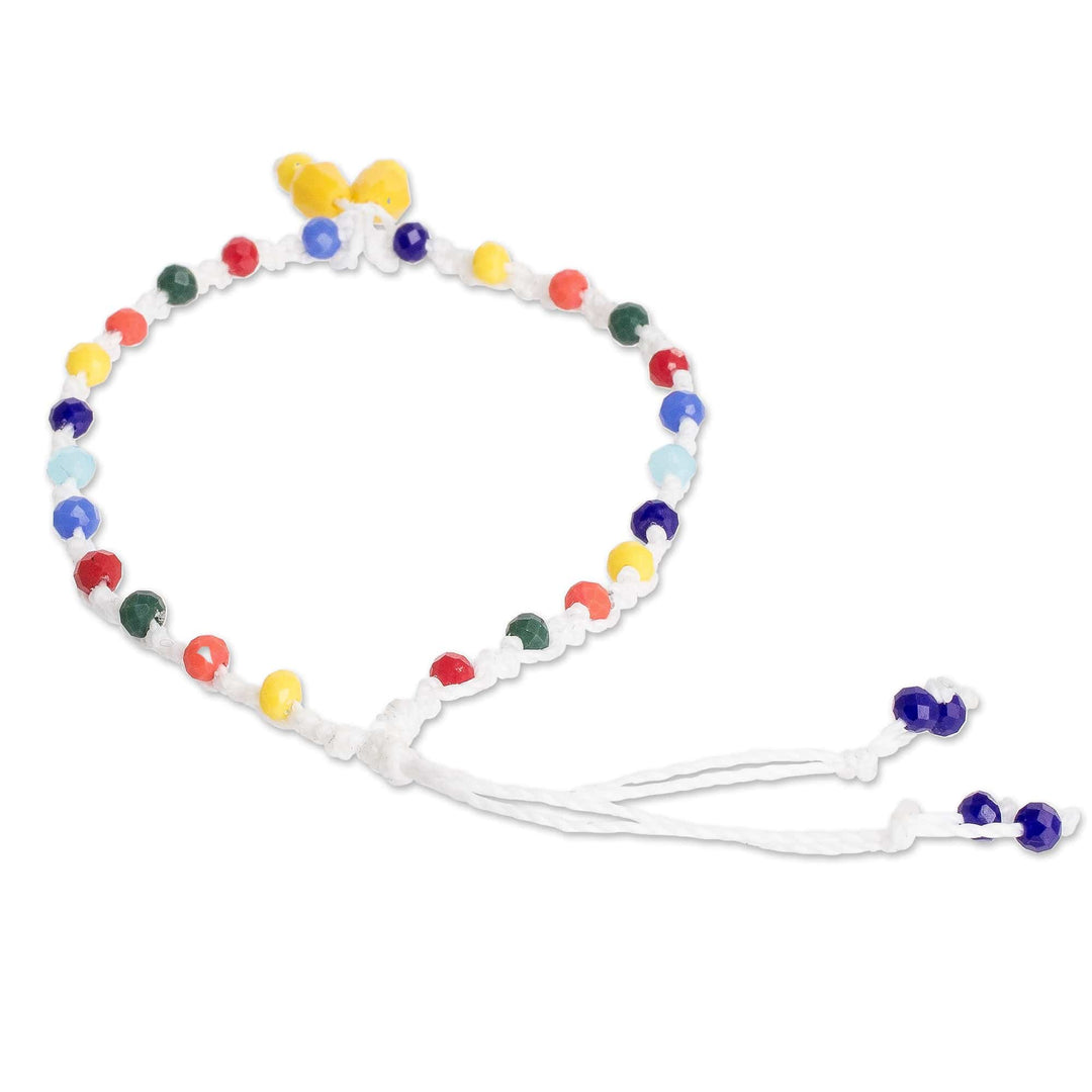 Multicolor Beaded Cord Anklet Handcrafted in Guatemala - Joyful Crystals