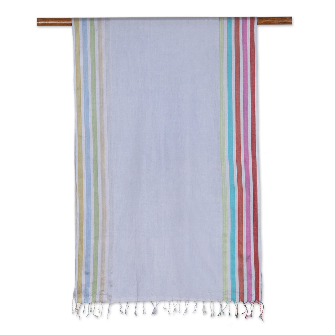 Indian Handloomed Striped Silk Shawl in Steel Blue - Steel Blue Charm
