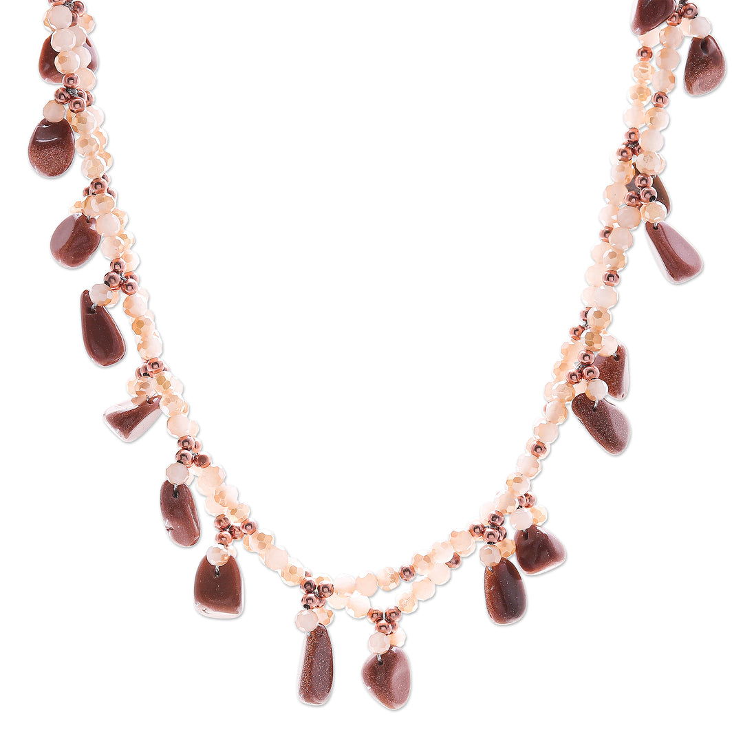 Goldstone Beaded Necklace with Silver-Plated Extender - Wonderful Orange