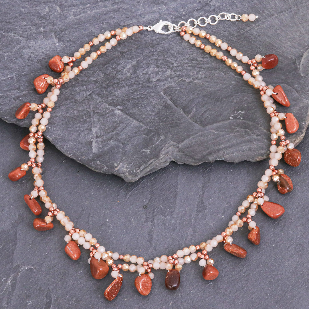 Goldstone Beaded Necklace with Silver-Plated Extender - Wonderful Orange