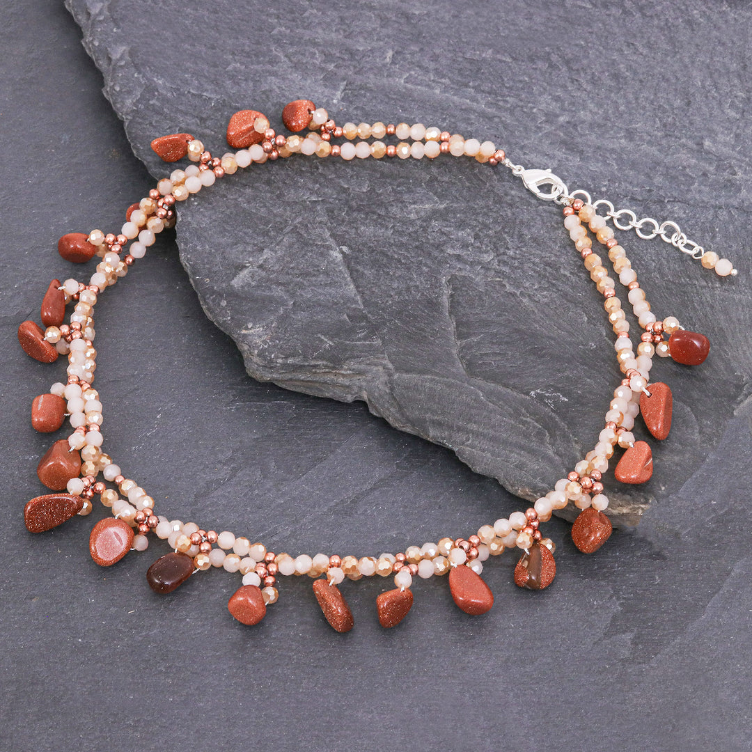 Goldstone Beaded Necklace with Silver-Plated Extender - Wonderful Orange