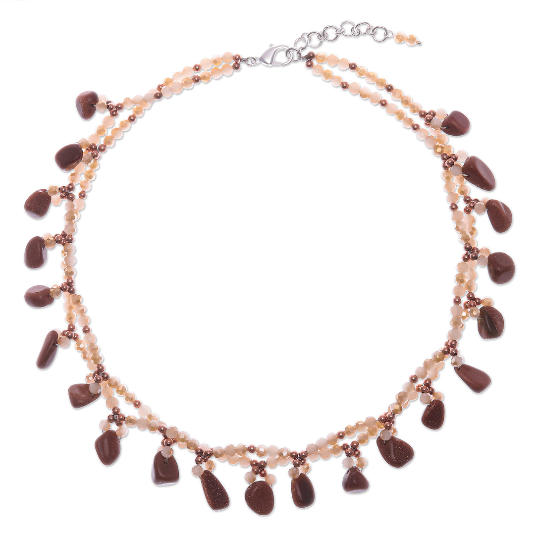 Goldstone Beaded Necklace with Silver-Plated Extender - Wonderful Orange