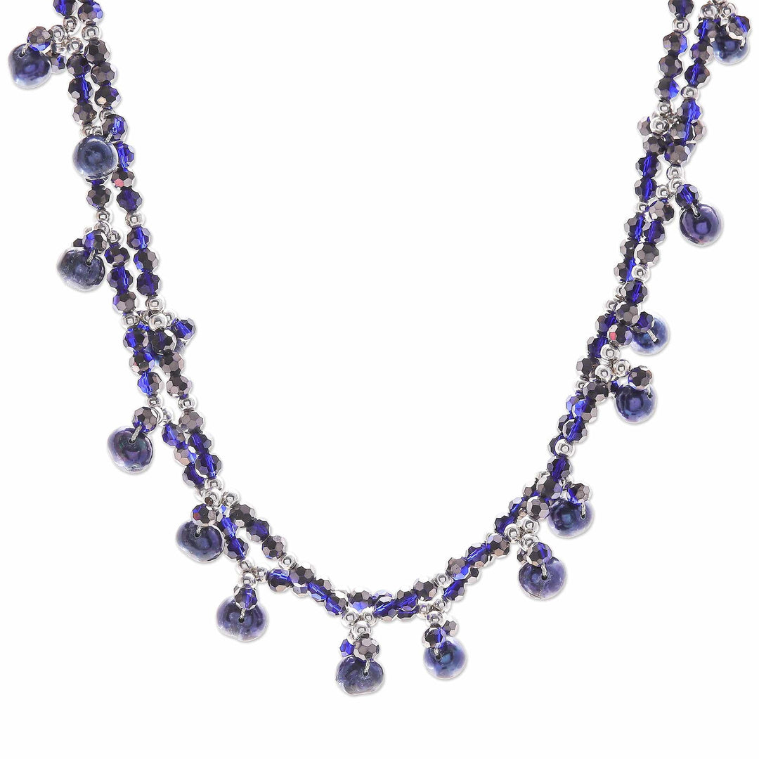 Blue Cultured Pearl Beaded Necklace with Silver Accents - Wonderful Blue