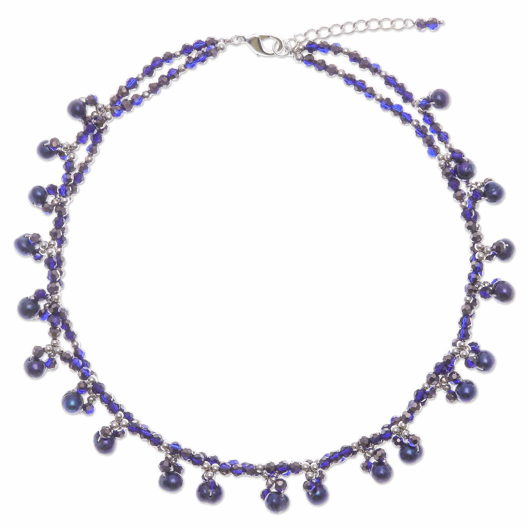 Blue Cultured Pearl Beaded Necklace with Silver Accents - Wonderful Blue