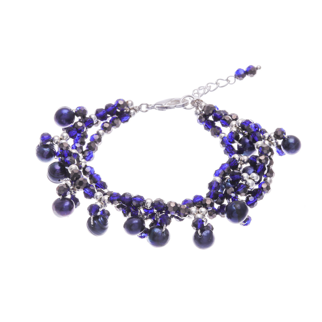 Blue Cultured Pearl Beaded Bracelet with Silver Accents - Wonderful Blue