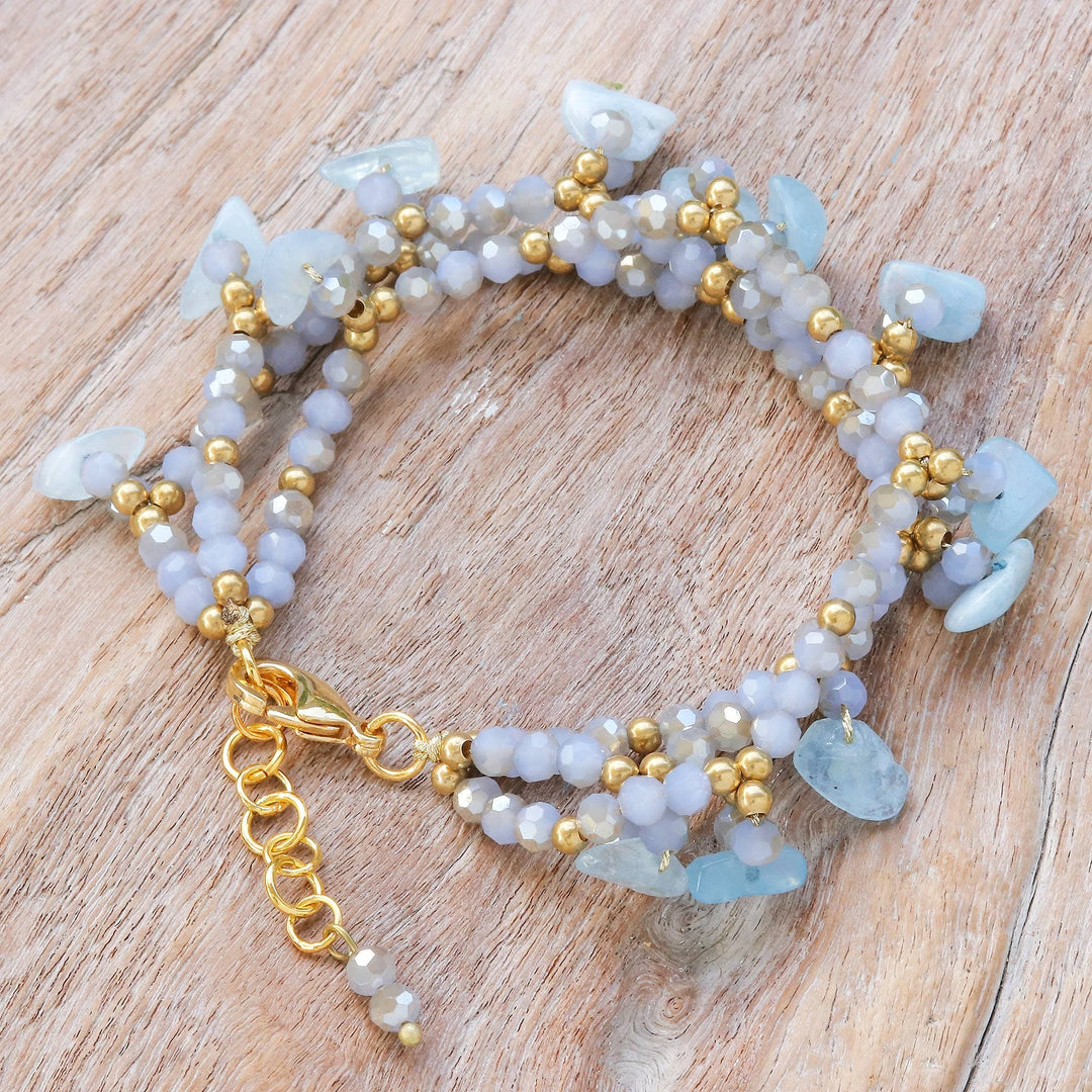 Aquamarine Beaded Bracelet with 14k Gold Accents - Wonderful Light Blue