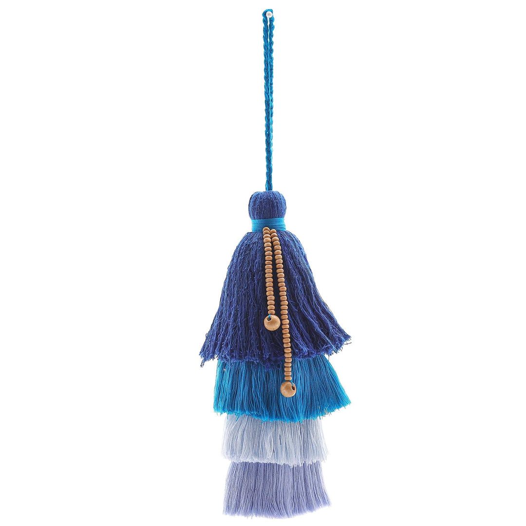 Cotton and Acrylic Aqua Ornament with Raintree Wood Beads - Happy Aqua Home