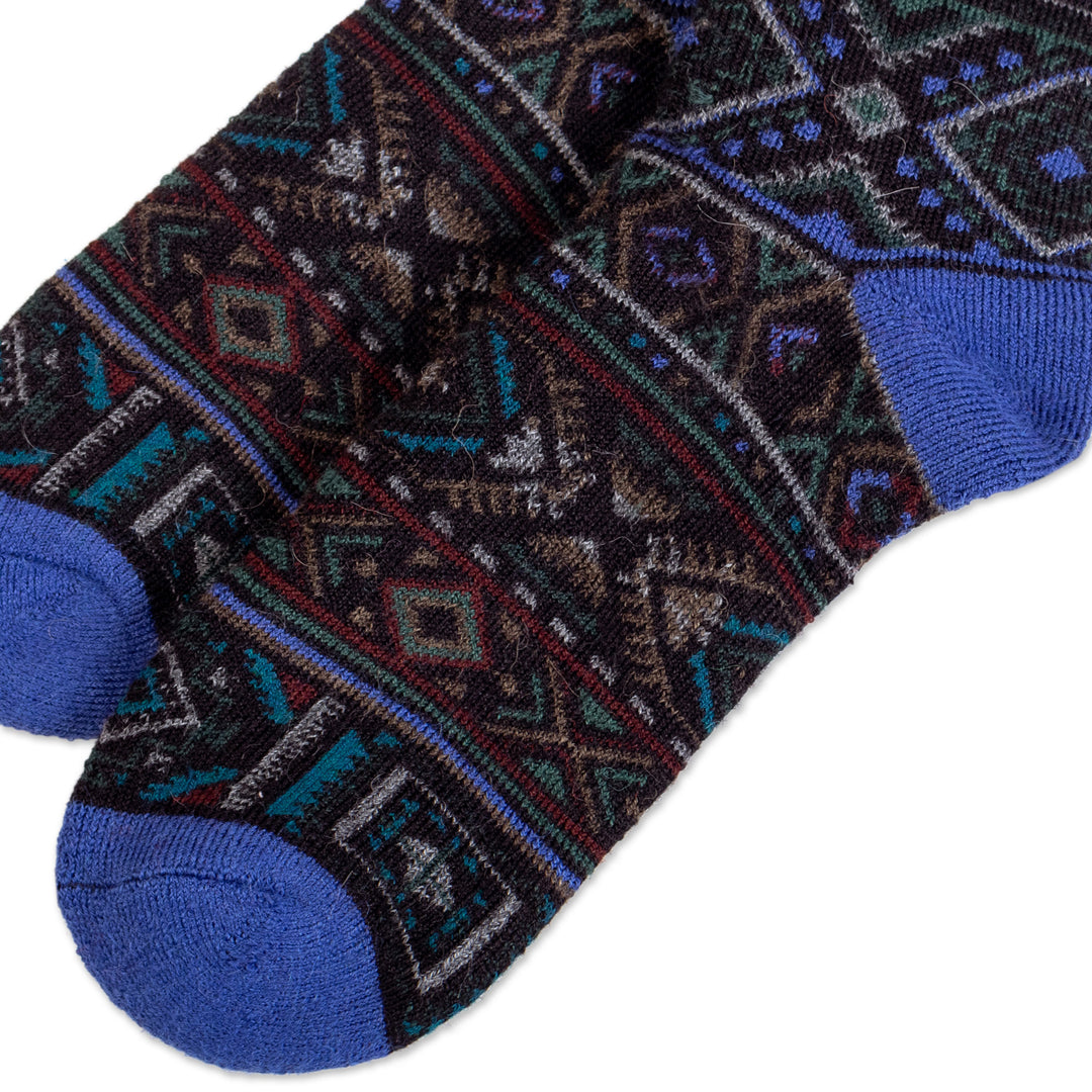 Unisex Multicolor Geometric Alpaca Blend Socks from Peru - Geometric Andes