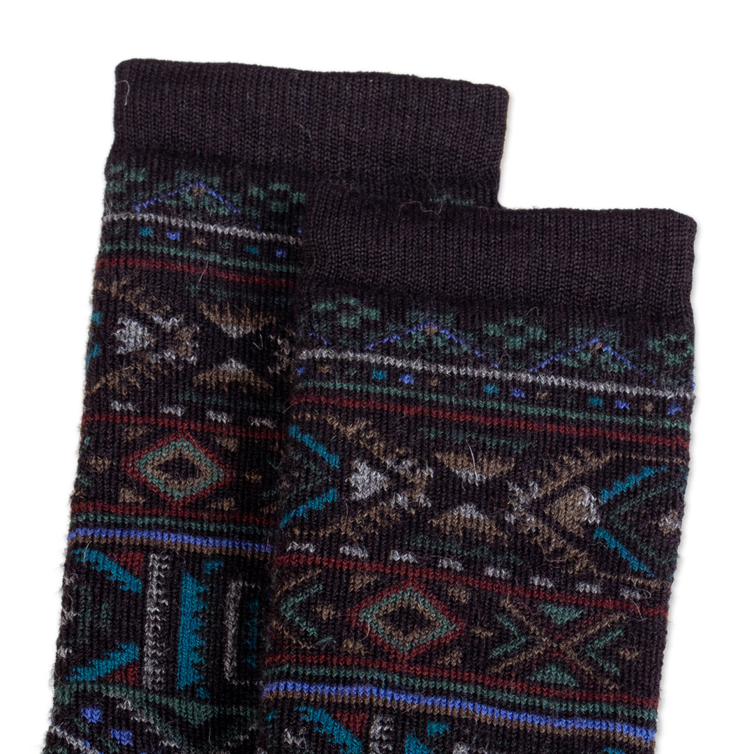 Unisex Multicolor Geometric Alpaca Blend Socks from Peru - Geometric Andes