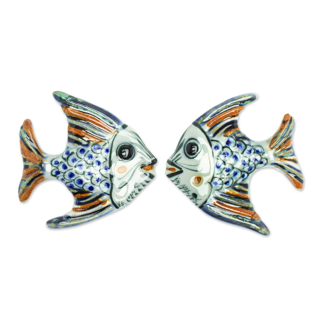 Ceramic Fish Wall Decorations Hand-Painted in Mexico (Pair) - Marine Meeting