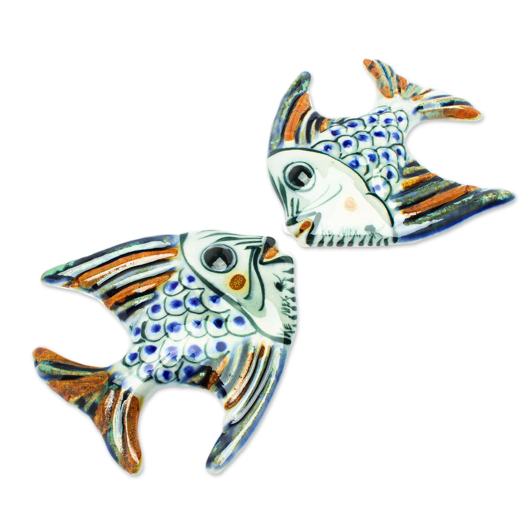 Ceramic Fish Wall Decorations Hand-Painted in Mexico (Pair) - Marine Meeting