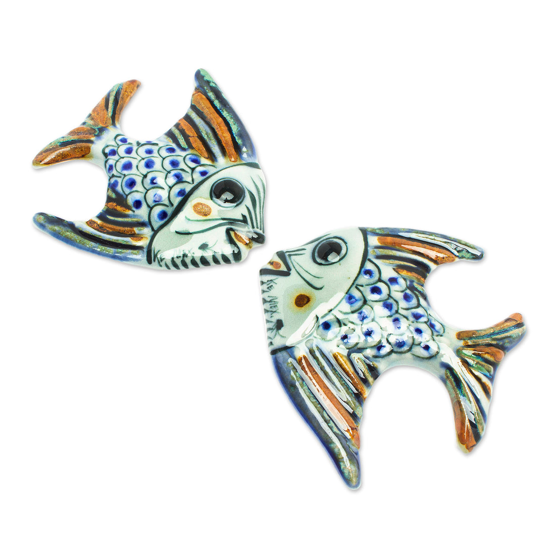 Ceramic Fish Wall Decorations Hand-Painted in Mexico (Pair) - Marine Meeting