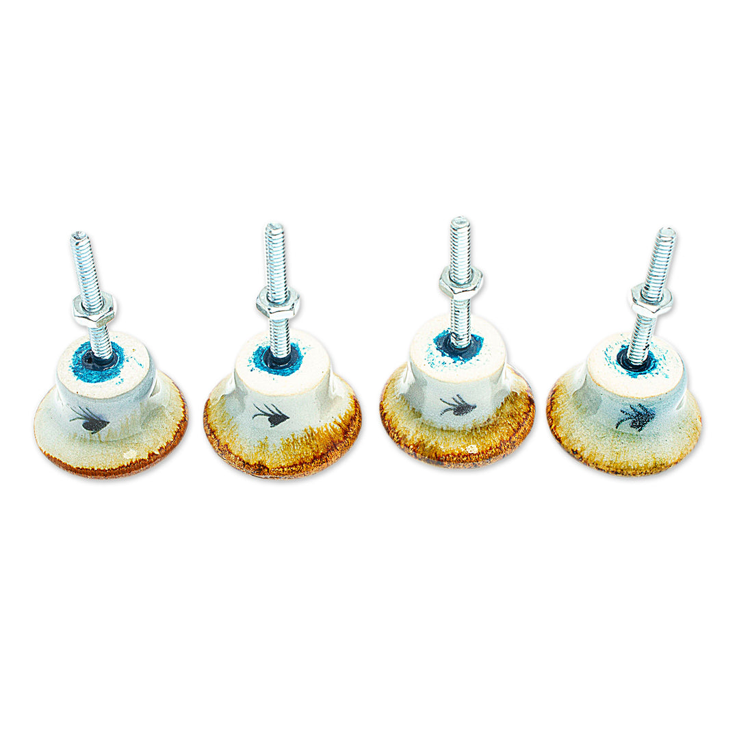 Set of 4 Fish Themed Ceramic Knobs Hand-Painted in Mexico - Marine Handiness