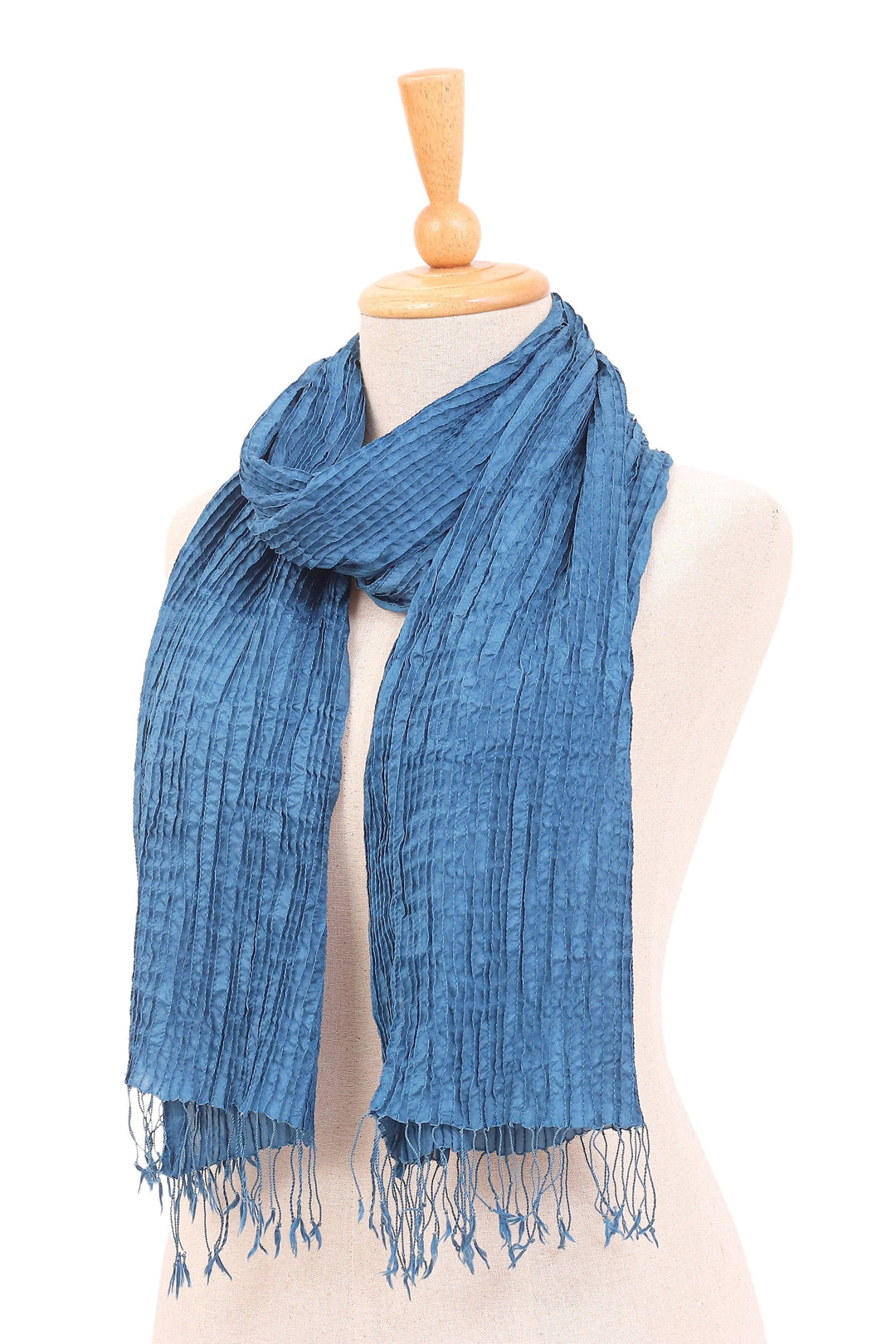 Hand-Dyed Teal Silk Scarf from Thailand - Teal Lagoon