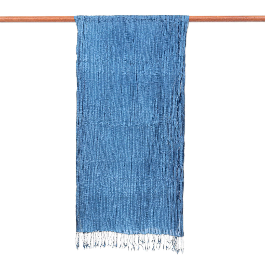 Hand-Dyed Teal Silk Scarf from Thailand - Teal Lagoon