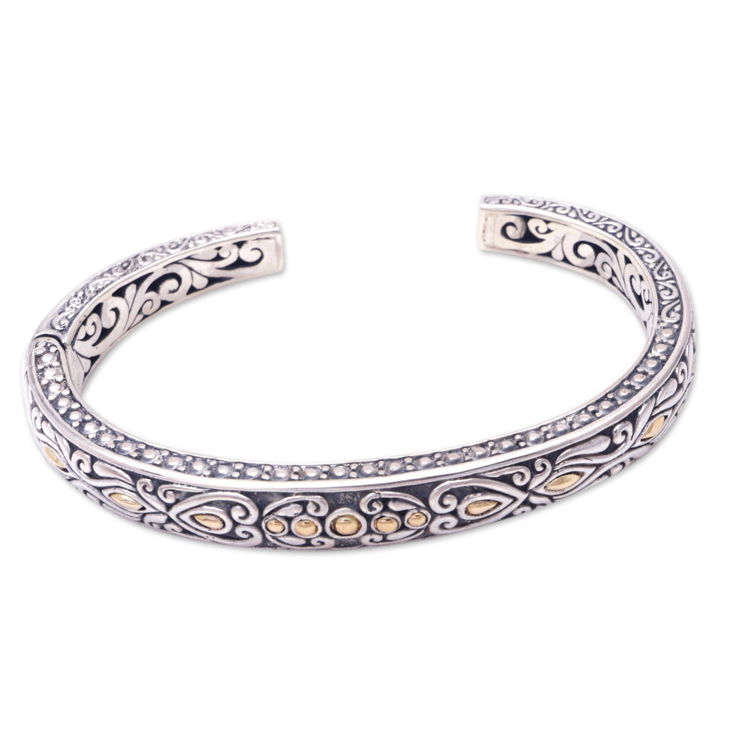 Handmade Cuff Bracelet with Gold Plate Accents from Bali - Golden Seedling