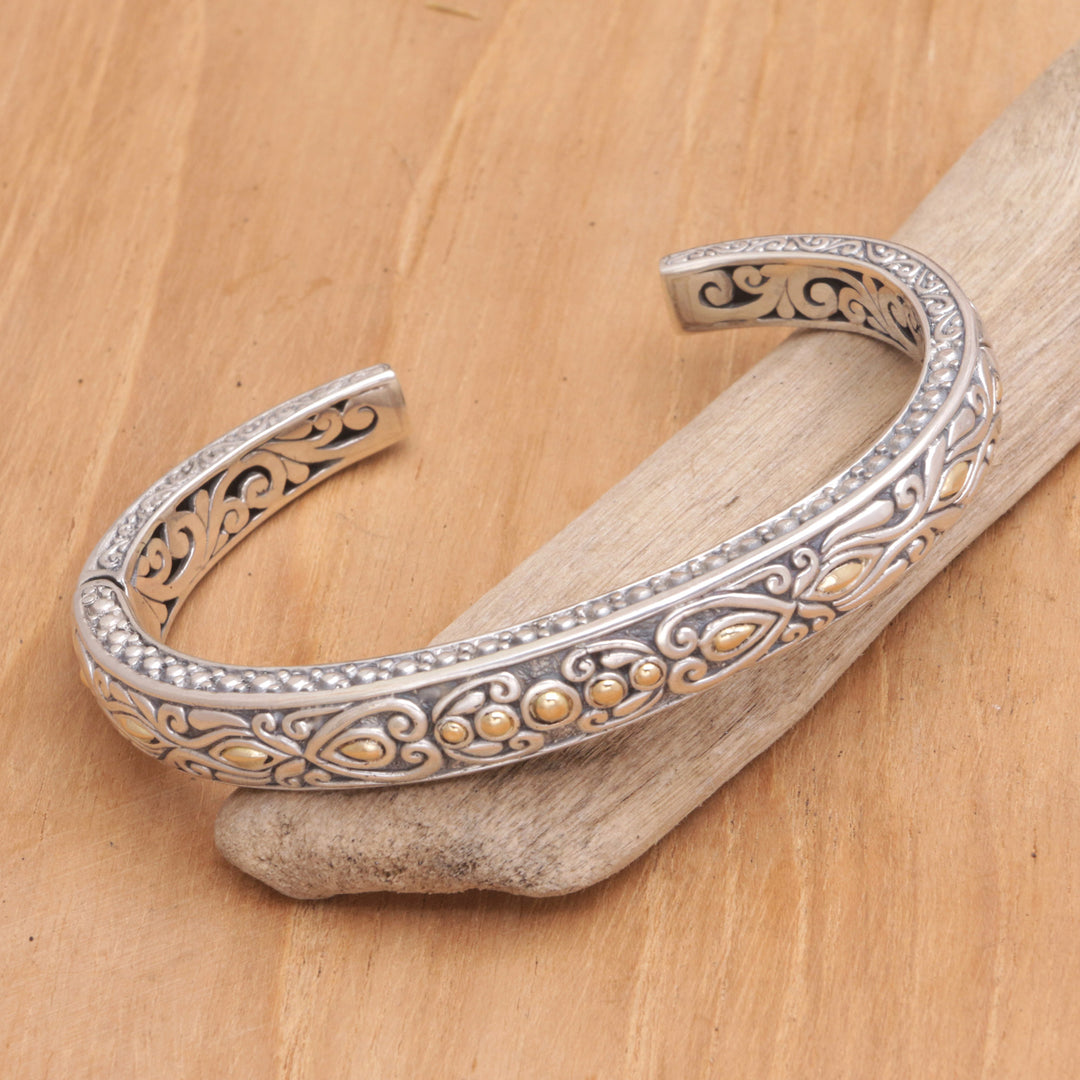 Handmade Cuff Bracelet with Gold Plate Accents from Bali - Golden Seedling