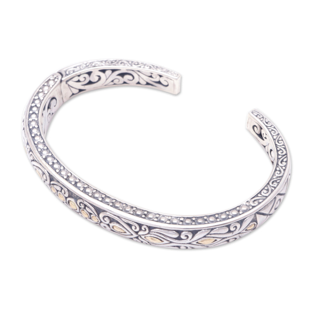 Handmade Cuff Bracelet with Gold Plate Accents from Bali - Golden Seedling