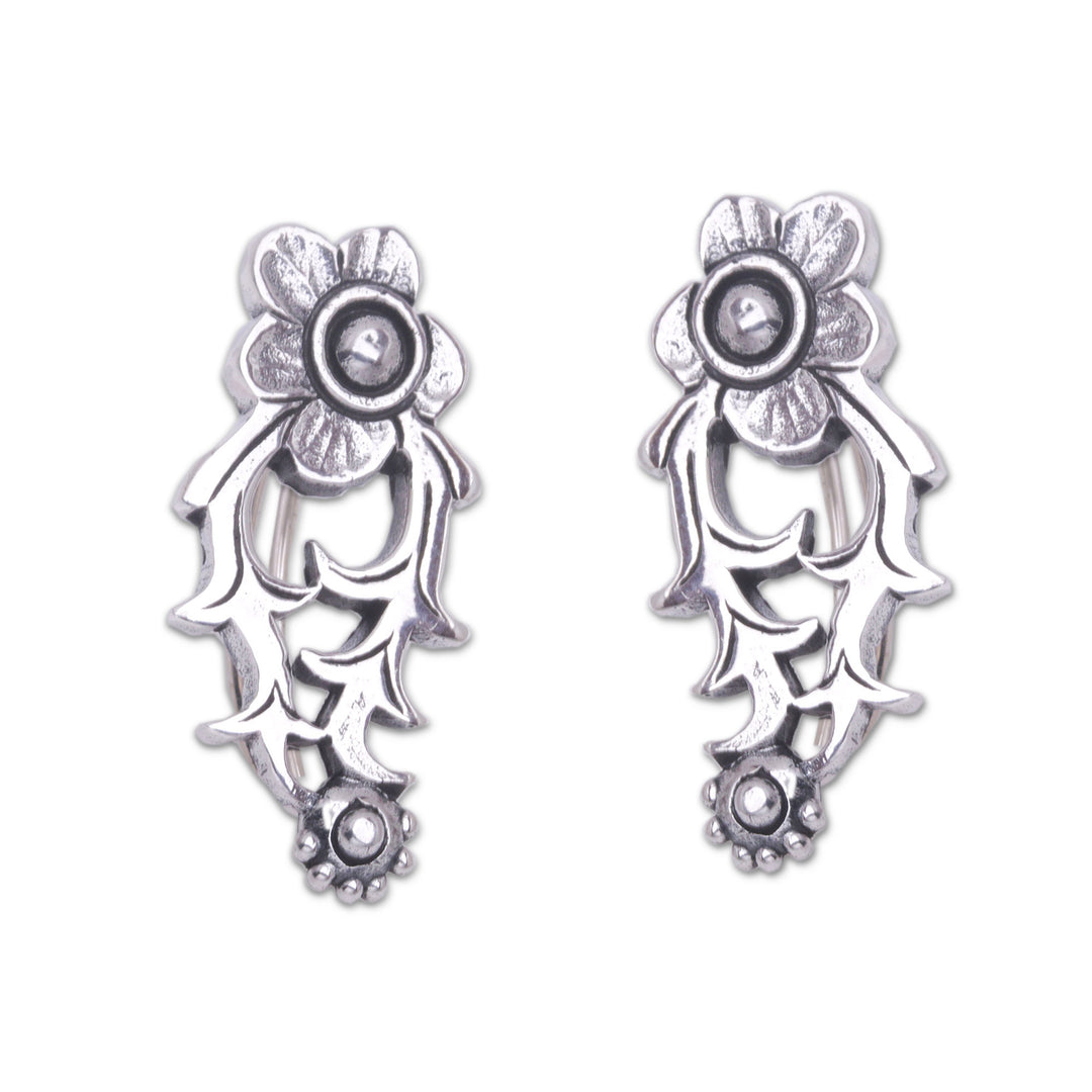 Floral Ear Climber Earrings Made from Sterling Silver - Climbing Blooms